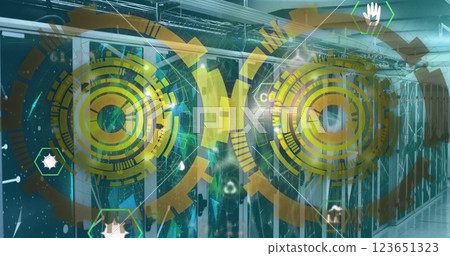 Image of data processing and scopes over computer servers Image of data processing and scopes over computer servers 123651323