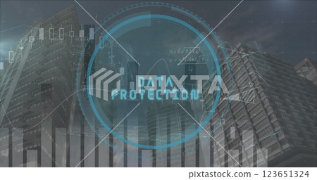 Image of data processing and scope over cityscape Image of data processing and scope over cityscape 123651324