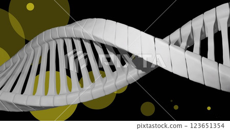 Image of dna strand spinning over glowing spots on dark background 123651354