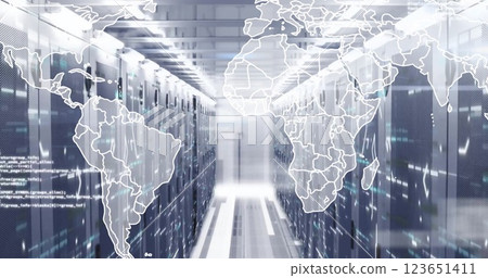 Image of world map and data processing over computer servers Image of world map and data processing over computer servers 123651411