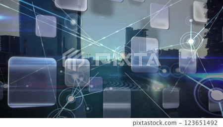 Image of network of connections over cityscape 123651492