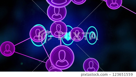 Image of data processing and globe with connections with people icons over dark background 123651559