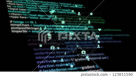 Image of data processing and globe with icons over dark background Image of data processing and globe with icons over dark background 123651590