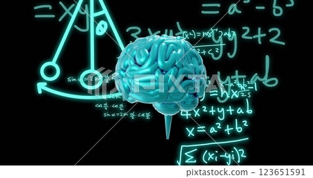 Image of spinning brain over mathematical equations and figures Image of spinning brain over mathematical equations and figures 123651591