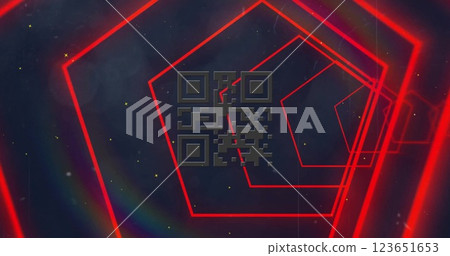 Image of qr code over red digital tunnel Image of qr code over red digital tunnel 123651653