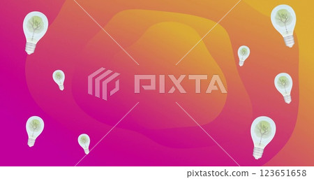 Image of lightbulbs with trees over orange and pink shapes 123651658