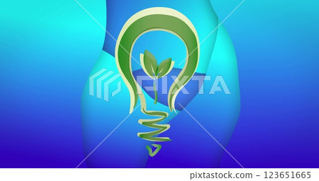 Image of lightbulb with plant over blue background 123651665