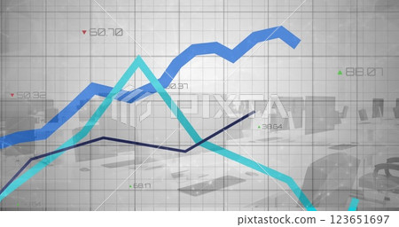 Image of financial data processing over empty office 123651697