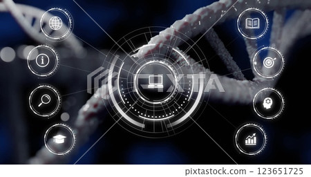 Image of media icons over dna strand 123651725