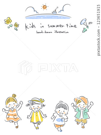 Children enjoying summer: cute hand-drawn line drawing illustration Children enjoying summer: cute hand-drawn line drawing illustration 123651915
