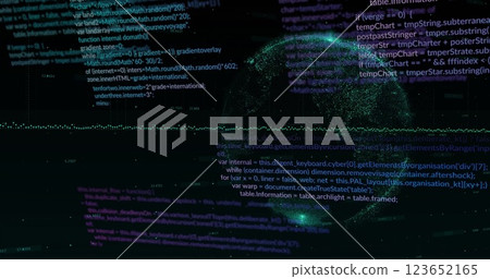 Image of data processing with globe on black background 123652165