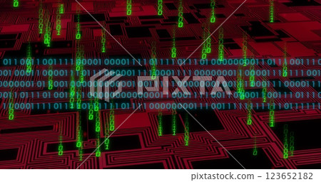 Image of digital data processing binary coding over circuit board Image of digital data processing binary coding over circuit board 123652182