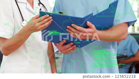 Image of data processing over caucasian doctors talking Image of data processing over caucasian doctors talking 123652218