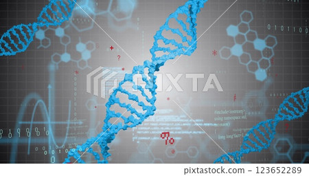 Image of digital data processing over dna strands spinning 123652289