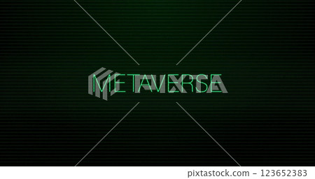 Image of metaverse text and data processing over black background 123652383