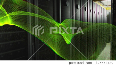 Image of green mesh and digital data processing over computer servers Image of green mesh and digital data processing over computer servers 123652429