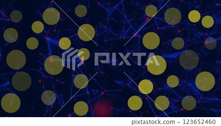 Image of yellow spots over network of connections on black background Image of yellow spots over network of connections on black background 123652460