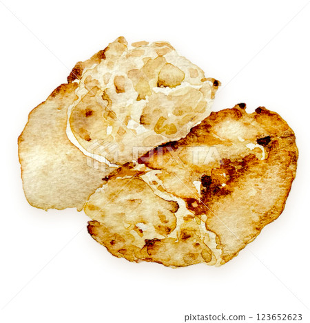 Torn whole wheat French bread hand-drawn by watercolor 123652623