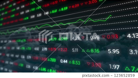 Stock market data and graphs image over cloudy background Stock market data and graphs image over cloudy background 123652859
