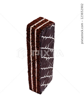 Chocolate cake with white chocolate decoration isolated on white background Chocolate cake with white chocolate decoration isolated on white background 123652902