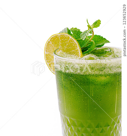 Mint-lime green drink on a clear background Mint-lime green drink on a clear background 123652929
