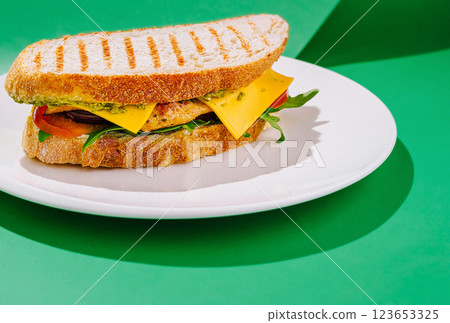 Delicious grilled sandwich with cheese and fresh vegetables 123653325