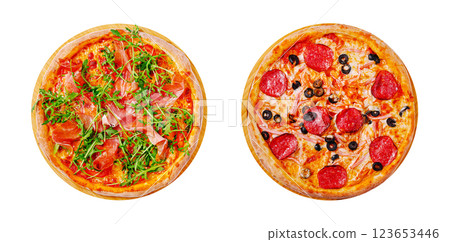 Delicious pizza varieties featuring fresh toppings and flavors 123653446