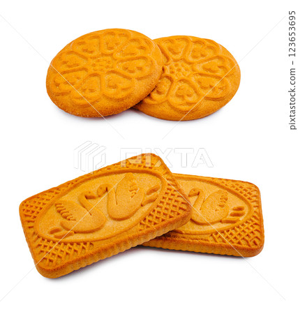 Delicate cookies arranged on a white background Delicate cookies arranged on a white background 123653695
