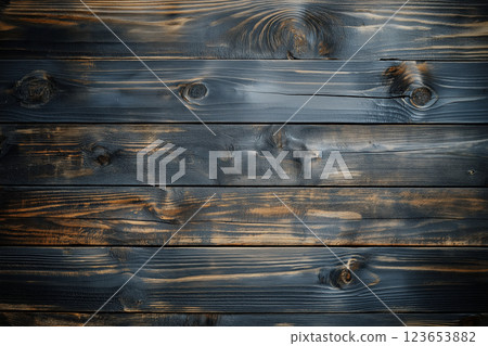 Rustic dark wooden planks with a textured grain pattern in a vintage style, AI Generative 123653882
