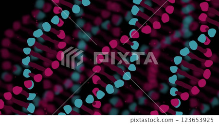 Image of moving blue and red dna strands on black background 123653925