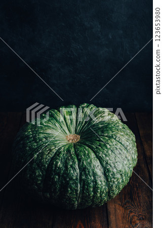 Big green pumpkin on table 123653980
