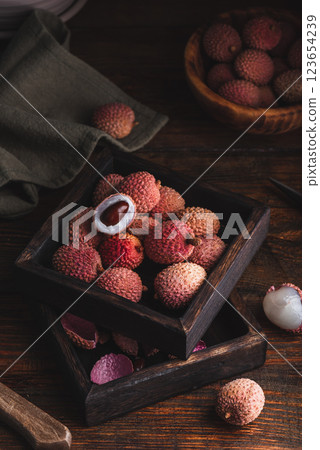 Small Box Full of Lychee Fruits Small Box Full of Lychee Fruits 123654239