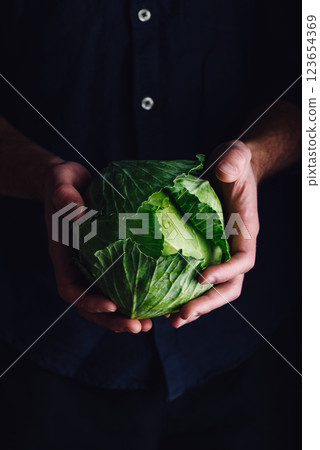 Chef is Holding Small White Cabbage 123654369
