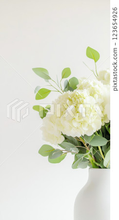 Elegant white hydrangeas in a minimalist vase on a light background, AI Generative 123654926