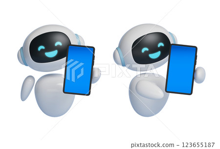 AI robot character 3D graphics showing touchscreen AI robot character 3D graphics showing touchscreen 123655187