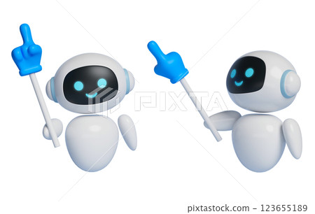 3D graphic of AI robot character holding a baton and giving directions 3D graphic of AI robot character holding a baton and giving directions 123655189