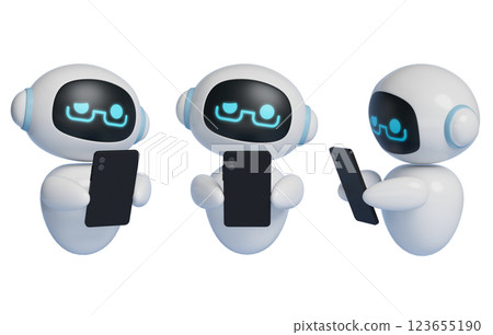 3D graphic of AI robot character looking at touchscreen 123655190