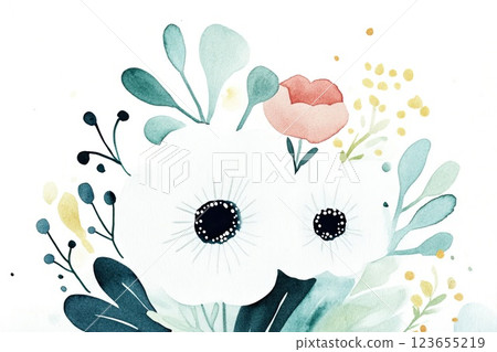 Flowers on a white background in watercolor style. Watercolor illustration is perfect for a greeting card 123655219