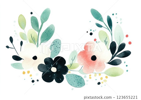Adorable floral wreath. Watercolor card with place for text 123655221