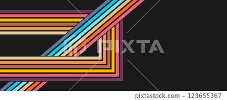 Colorful linear background in 70's style. Retro panel with rainbow stripes. Template for posters, banners, decorative elements and wall art. Design and creativity idea Colorful linear background in 70's style. Retro panel with rainbow stripes. Template for posters, banners, decorative elements and wall art. Design and creativity idea 123655367