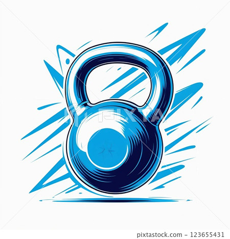 Stylized blue kettlebell with dynamic lines on white background. Stylized blue kettlebell with dynamic lines on white background. 123655431