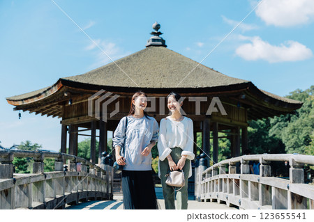 Two women traveling in Nara Two women traveling in Nara 123655541