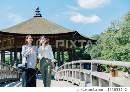 Two women traveling in Nara Two women traveling in Nara 123655542