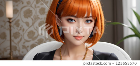Orange short hair beauty 123655570