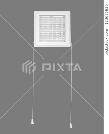 White ventilation grate on a gray background. Square shape, plastic material. 123655639