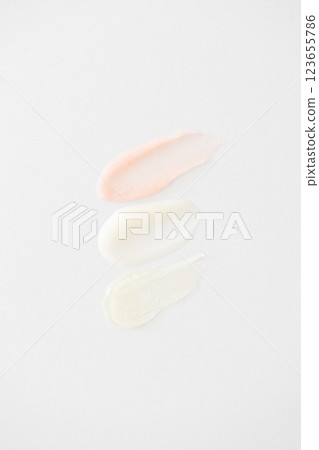 Three smears of skin care beauty products. Set cosmetics minimalist skincare vertical 123655786