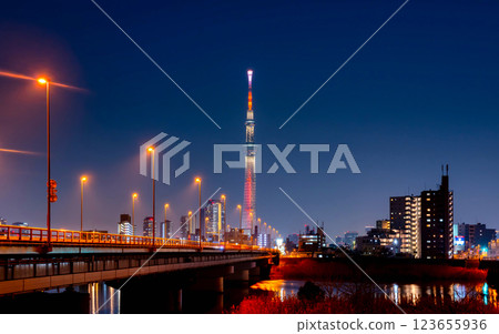 Tokyo Skytree and Route 6 at night 123655936