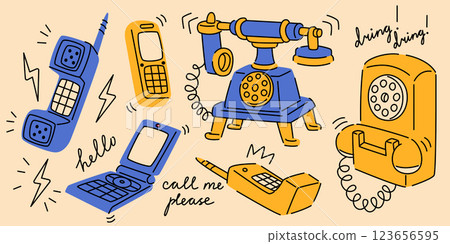 Vintage phones set isolated on background 123656595