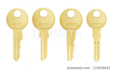 Realistic gold keys on white background. 123656681
