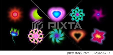 Neon y2k shapes with blur effect 123656703